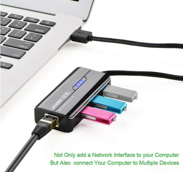 Hub USB Tipo a con Adaptador RJ45 20265 Ugreen - Negro