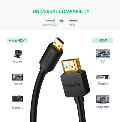 Cable Micro HDMI Tipo D Macho a HDMI Tipo a Macho HD127 30102 Ugreen - 1.5m Negro
