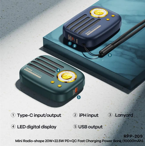 Bateria de Emergencia RPP-209 10.000mah Serie Mini Radio Shape Remax - Verde