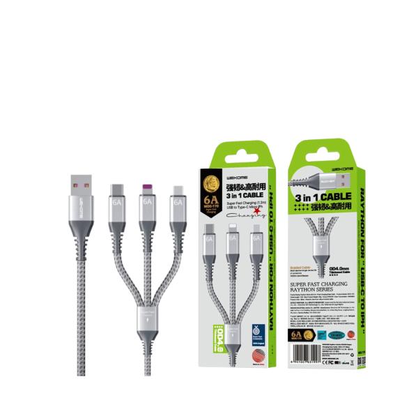 CABLE USB MULTIPLATAFORMA  3EN1 WDC-04TH SERIE CHAONENG WK DESING NEGRO