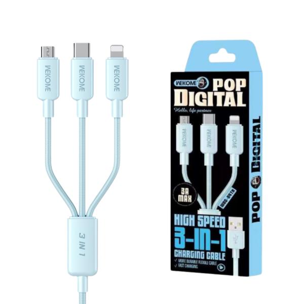 CABLE USB LIGHTNING TIPO C MICRO B 3 EN 1 WDC-137TH WK DESING BLANCO