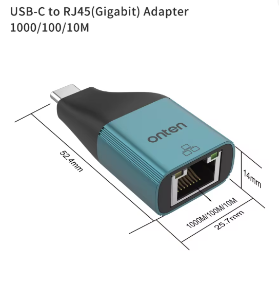 Convertidor USB Tipo C Macho a RJ45 Hembra OTN-UC101 Onten - Verde