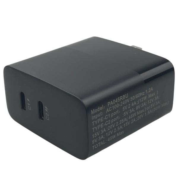 Cargador de Pared Nova Pa045rbu001c 45W 2 Puertos USB-C Carga Rapida con Enchufe Plegable - Negro