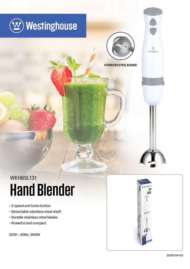 Westinghouse batidora de Inmersión 300W blanca accesorios- WKHBSL131
