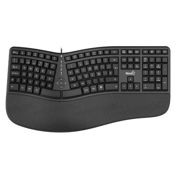 Teclado Nova Ergonomico Kmyv82u0001c Membrana Alámbrico USB Español - Negro
