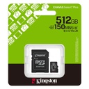 Memoria Micro Sd 512GB Kingston Clase 10 UHS-I U3 150 Mb/s para Dispositivos y Camaras Android Sdcs3/512gb - Negro