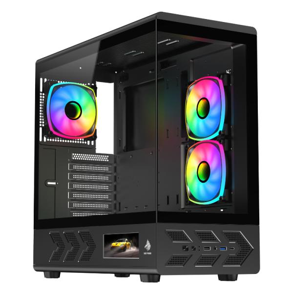 Case Eagle Warrior Cg01j6ra001c Mid Tower Sin Ventilacion Incluida con Vidrio Templado Sin Fuente con Pantalla de 5" - Negro