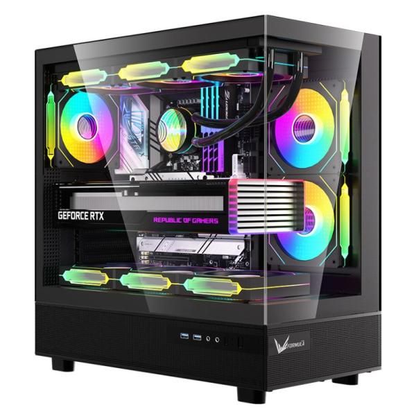 Case Argb Formula V Line Crystal Z8 Floe Black Mid Tower Ventiladores 6 de 120MM con Vidrio Lateral y Frontal 4711401660828 - Negro