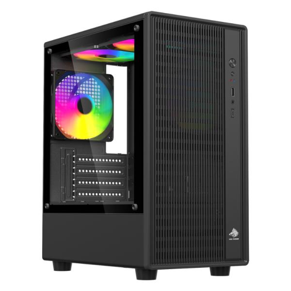Case Eagle Warrior Cg02anra002c Mini Tower Ventiladores 3 de 120MM Panel de Vidrio Lateral - Negro