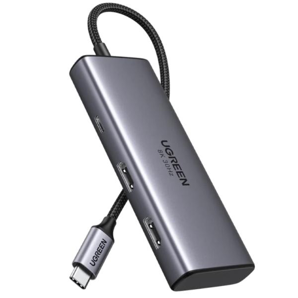 Hub Ugreen CM498 6 en 1 USB-C 2 Puertos HDMI 2 Puertos USB-A y 2 Puertos USB-C 4k@60hz 15852 - Gris