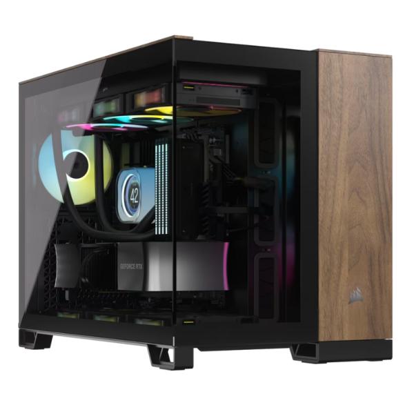 Case Corsair 2500X Mid Tower Sin Ventilación Incluida con Vidrio Lateral y Malla Frontal CC-9011286-WW - Negro / Nogal