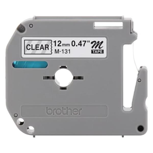 Cinta Brother M131 No Laminada Negro Sobre Transparente de 12MM - Negro/transparente
