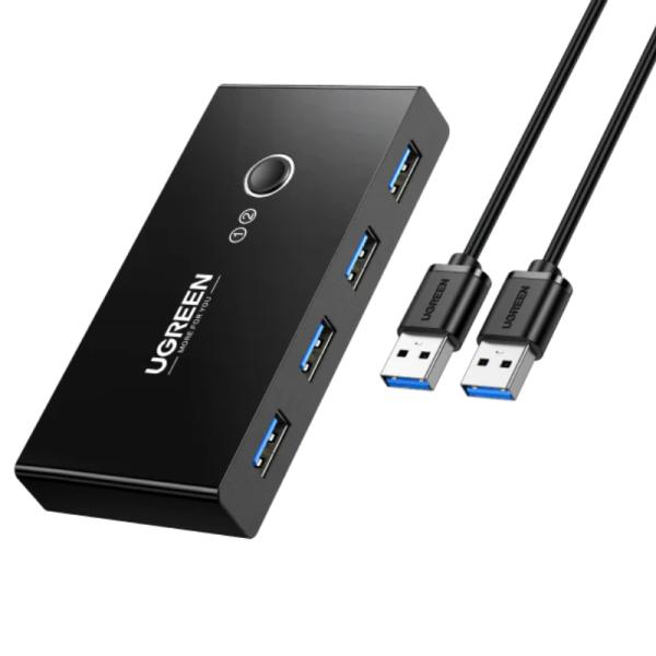 Hub Kvm Ugreen US216 2 Entradas y 4 Salidas USB-A 6 Puertos 480MBPS Incluye Dos Cables USB-A 3.0 30768 - Negro