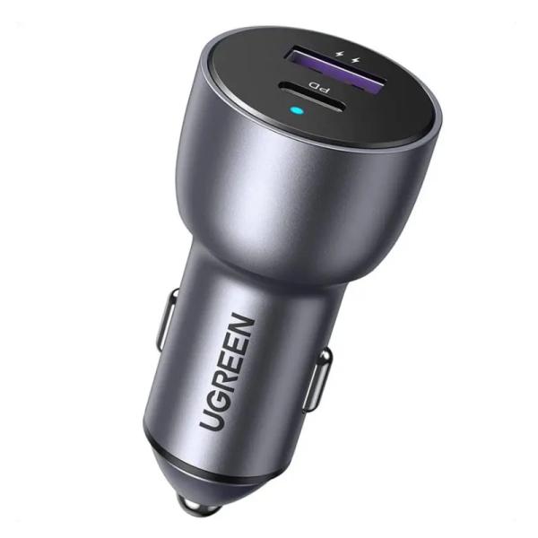 Cargador de Carro Ugreen CD213 60W 1 Puerto USB-C y 1 Puerto USB-A Carga Rapida 60980 - Gris