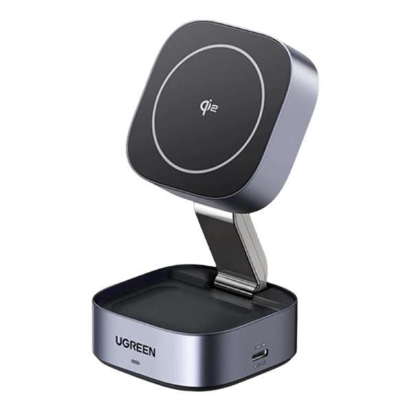 Cargador Inalambrico 2 en 1 Ugreen W702 15W Magnetico y Plegable Carga Rapida para Apple 35316 - Gris