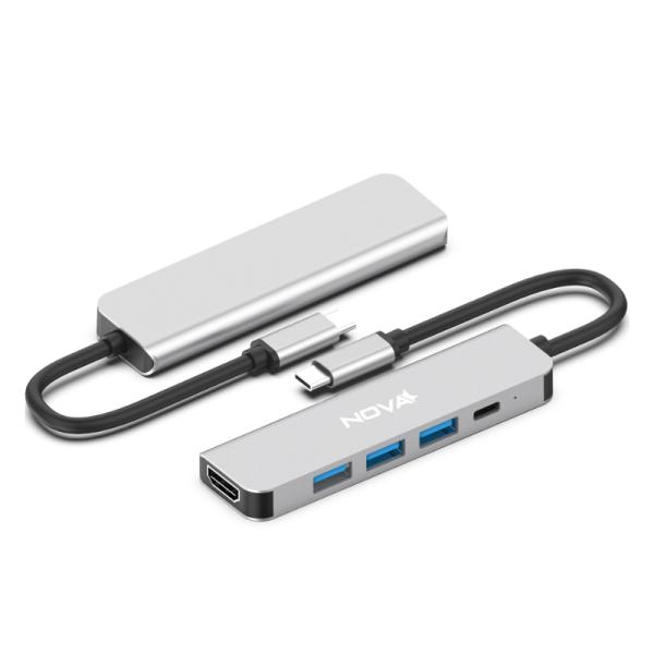 Hub Nova Faa382cu001c 5 en 1 USB-C 1 Puerto USB-A 3.0 2 Puertos USB-A 2.0 1 Puerto USB-C y 1 Puerto HDMI 4K - Plateado