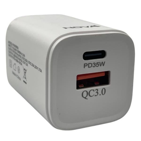 Cargador de Pared Nova Pa035rbu001c 35W 1 Puerto USB-C y 1 Puerto USB-A Carga Rapida - Blanco