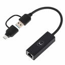 Adaptador 2 en 1 Unno Tekno AD3007BK USB-A USB-C Dual a Gigabit Ethernet 10m/100m/1gbps - Negro