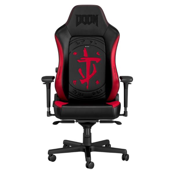 Silla Gaming Noblechairs Hero Edición Doom Cuero Sintético Respirable NBL-HRO-PU-DET - Negro/rojo