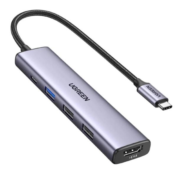 Hub Ugreen CM478 5 en 1 USB-C 1 Puerto HDMI 1 Puerto USB-C Pd 1 Puerto USB-A 3.0 2 Puertos USB-A 2.0 15495 - Gris