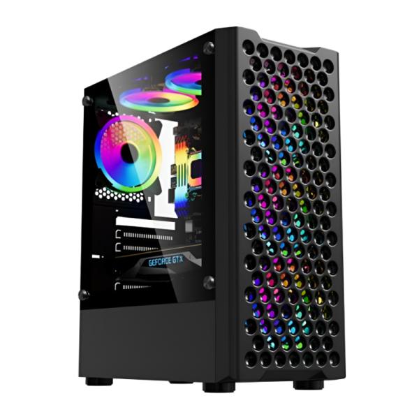 Case Gaming Eagle Warrior Cg06z5ra001c Frontal Mesh con 3 Abanicos Frontales Argb Vidrio Temperado - Negro