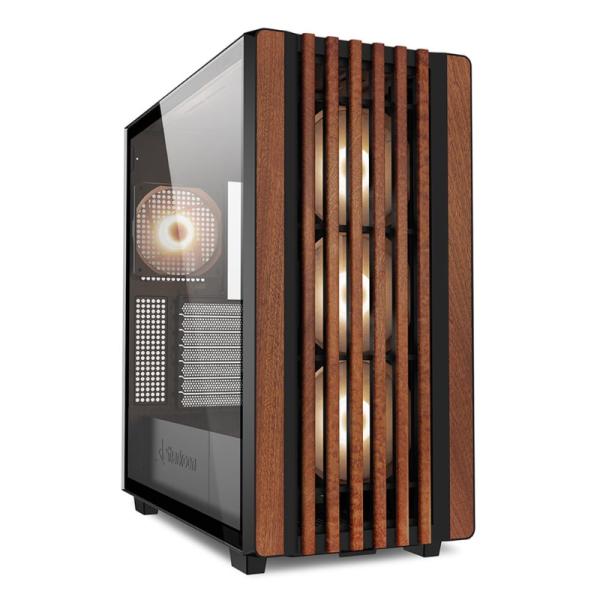 Case Gaming RGB Sharkoon Rebel C70G Mid Tower Ventiladores 4 de 120MM con Vidrio Frontal y Lateral y Malla con Acabado en Madera 4044951040193 - Negro