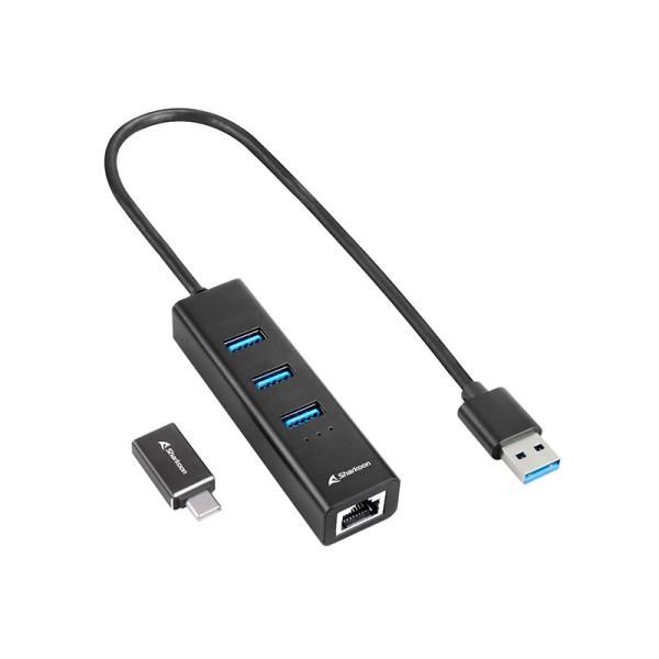 Sharkoon Hub USB 3.2 Gen 1 con Ethernet RJ45 Negro