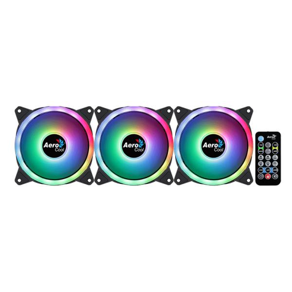 Abanico RGB Aerocool Duo 12 PRO 3x12cm con Concentrador de Control H66F Control Remoto Acf3-du10227.11 - Negro
