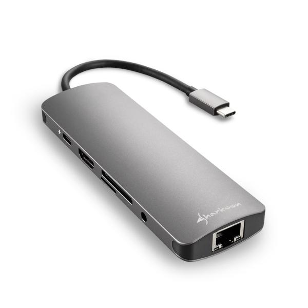 Hub Sharkoon USB 3.0 Type C Combo Gris Adaptador