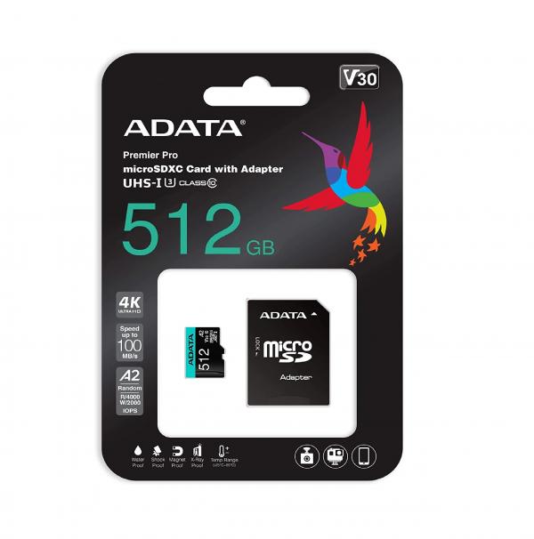 Memoria Micro SDXC Adata 512GB Clase 10/U3/V30/A2 4K