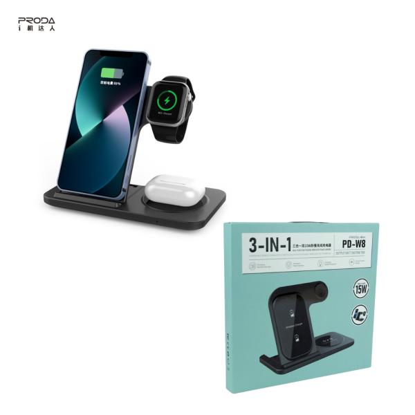 Proda Cargador Inalambrico 3 en 1 Pd-w8 Negro 15W