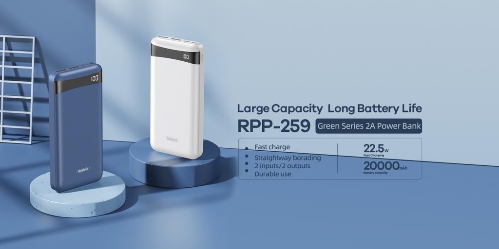 Bateria de Emergencia RPP-259 20.000mha Serie Green Remax - Blanca