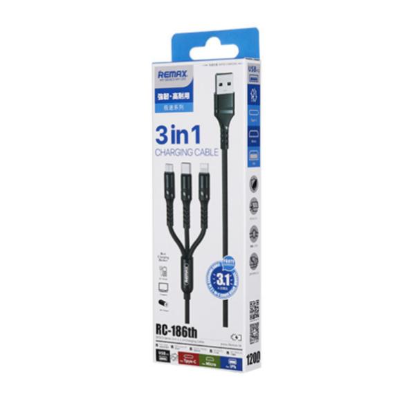 Cable RC-186TH 3EN1 Serie Speed Remax - Negro