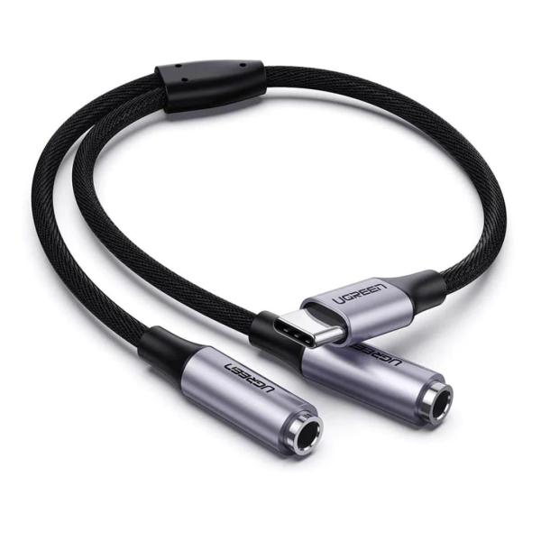 Cable USB Tipo C Macho a 2 3.5mm Hembra AV144 30732 Ugreen - 25CM Gris