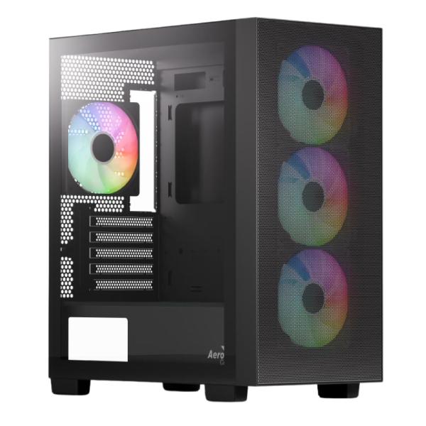 Case Gaming RGB Aerocool B310A FLOW-G-BK-V1 Mini Tower Ventiladores 4 de 120MM con Malla Frontal y Panel Lateral Accs-bd03043.11 - Negro