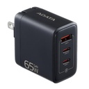 Cargador de Pared Adata CHARGERU-0653-QCPDBK 65W 2 Puertos USB-C y 1 Puerto USB-A Carga Rapida - Negro