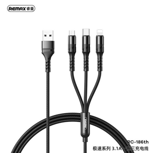 Cable RC-186TH 3EN1 Serie Speed Remax - Negro