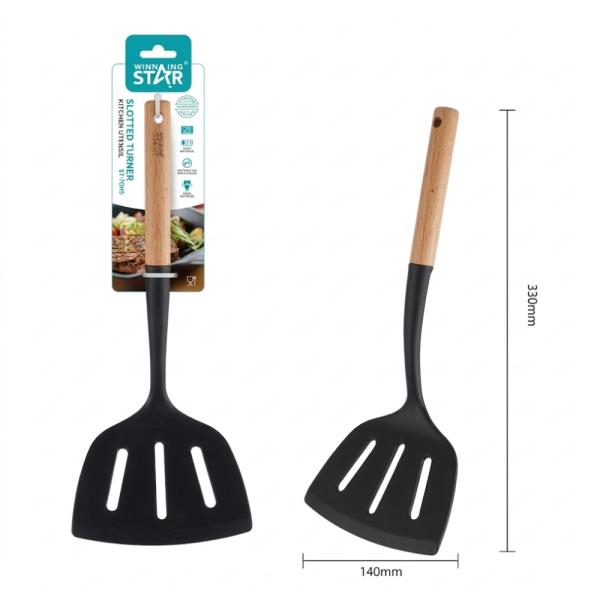 Espátula Ranurada Winning Star ST-7549 Silicona / Nylon / Madera LC-1641-WST-38864