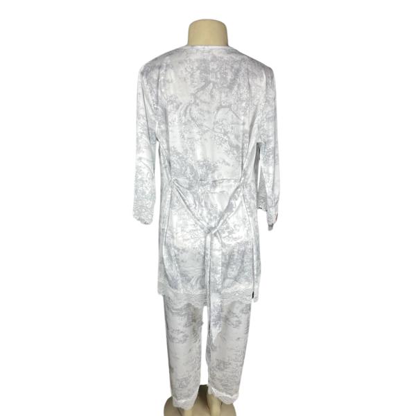 PIJAMA - CONJUNTO BLUSA PANTALÓN Y BATA - ESTAMPADO BLANCO L