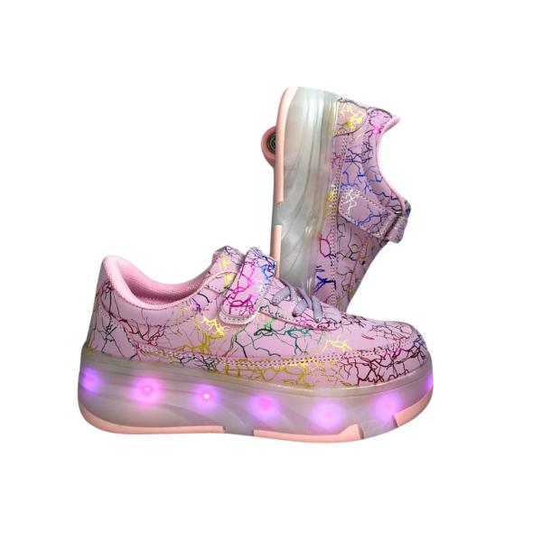 TENIS PATIN ROSADAS PARA NIÑOS CON LUCES 30