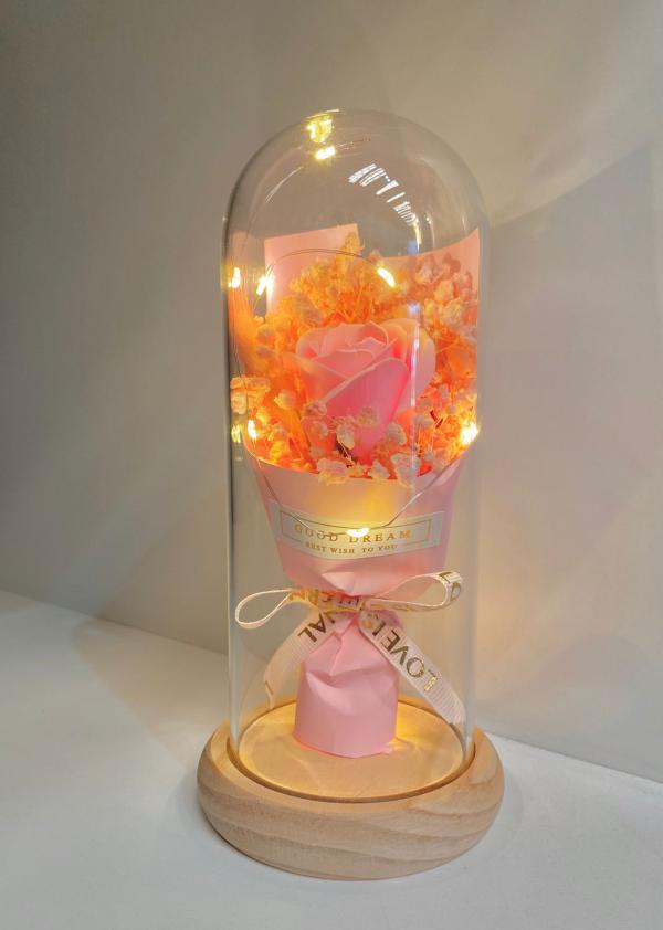 ROSA REAL PRESERVADA EN DOMO MODELO 1196-1 ROSADO