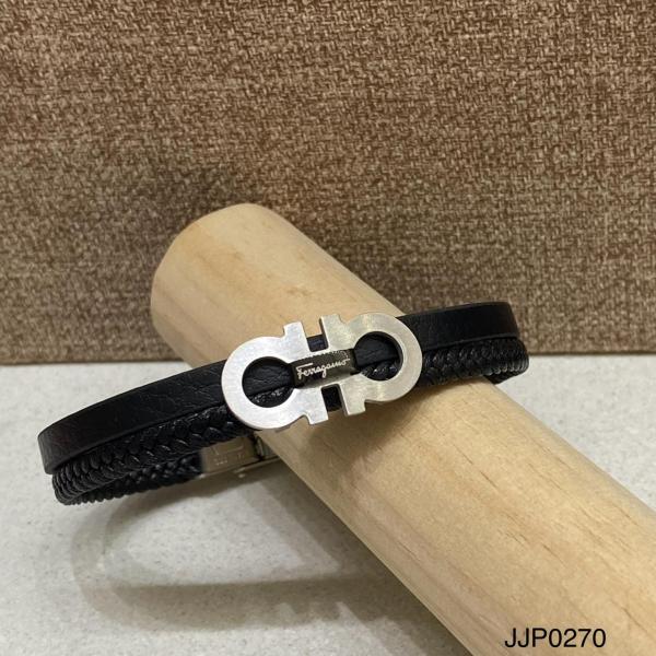 PULSERA DE CUERO DOBLE SALVATORE FERRAGAMO PLATEADA