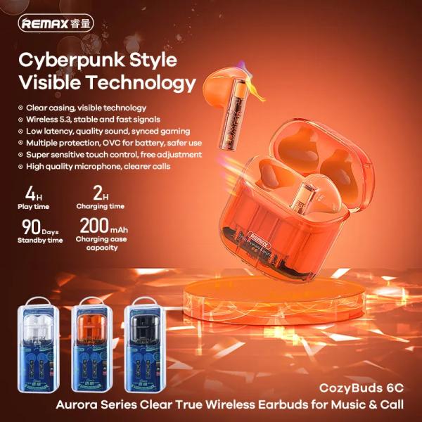 Audifonos Manos Libres Bluetooth 6C Serie Aurora Remax - Negro