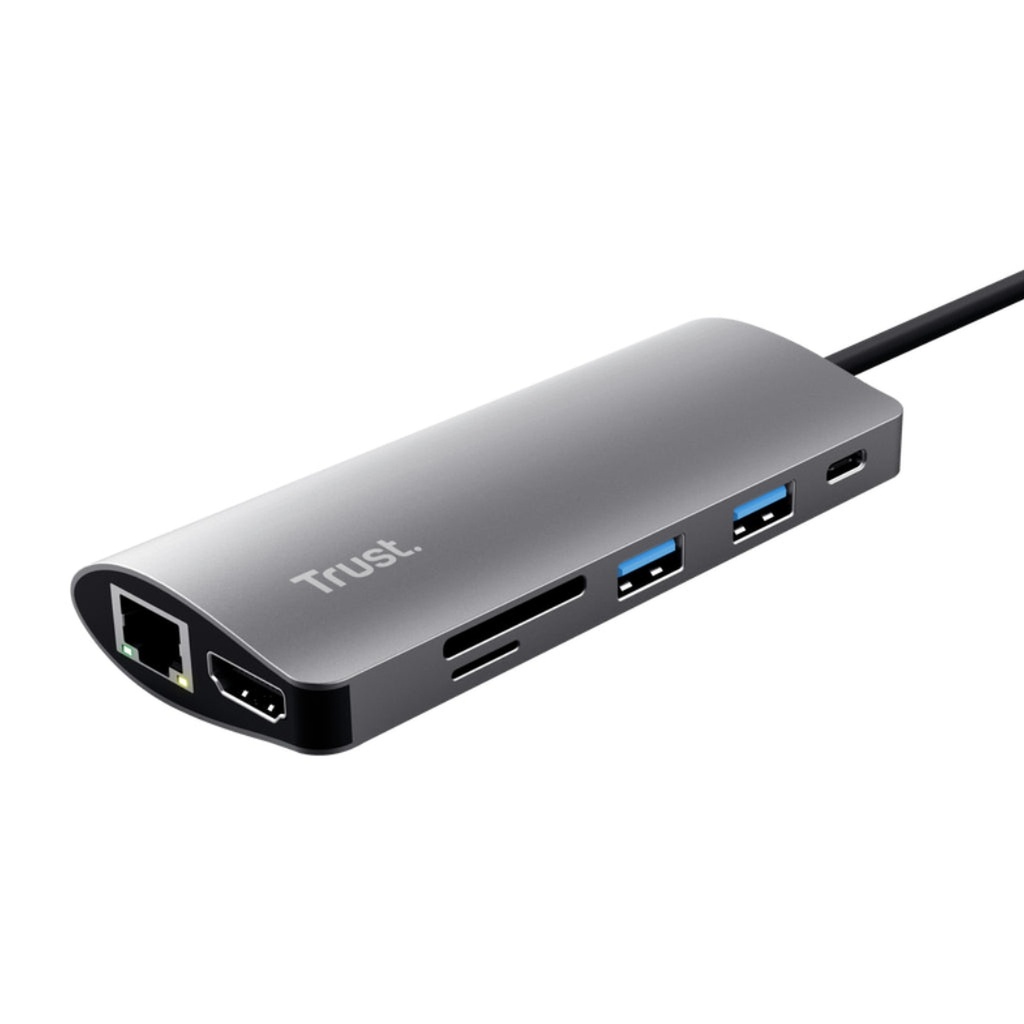 [TR00041] Trust Adaptador 7-en-1 USB-C HDMI Red Lector Tarjetas Gris 23775