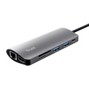 Trust Adaptador 7-en-1 USB-C HDMI Red Lector Tarjetas Gris 23775