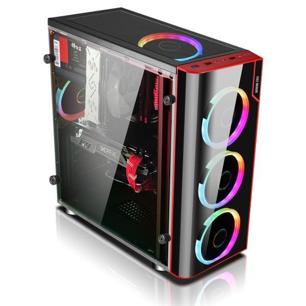 [23497] Case Gaming RGB Eagle Warrior Cg06z3ra001c Mid Tower Ventiladores 3 de 120MM con Vidrio Lateral y Panel Acrílico Frontal - Negro