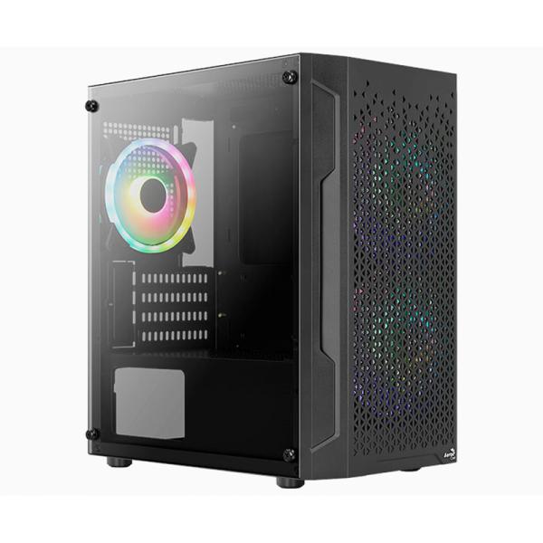 Case Gaming RGB Aerocool Trinity Mini G-BK-V3 Mini Tower 1 Ventilador de 120MM y 2 de 140MM con Vidrio Lateral y Malla Frontal Accs-pv32133.11 - Negro