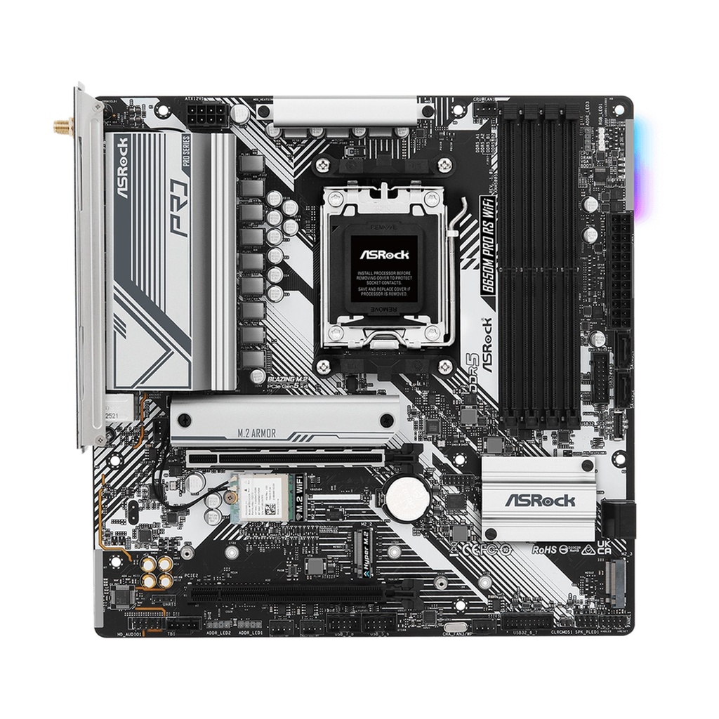 Tarjeta Madre Asrock B650M PRO Rs WIFI AM5 MICRO-ATX DDR5 90-MXBLZ0-AOUAYZ - Negro / Blanco