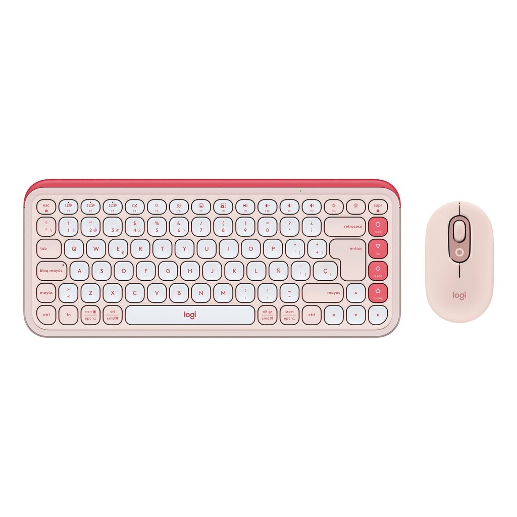 [PF3003] Teclado y Mouse Logitech Pop Icon Combo Membrana Inalámbrico Bluetooth Español 920-013053 - Rosado