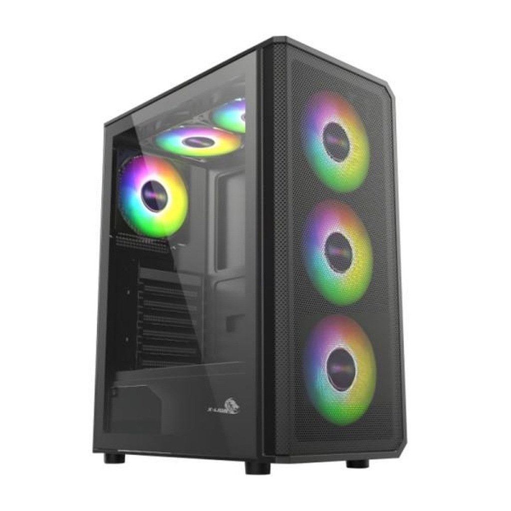 [CP3019] Case Gaming X-LION KJ-375 E010-165 Panel Lateral de Vidrio Temperado + Panel Frontal Metalico + 3X Abanicos Frontales Argb - Negro